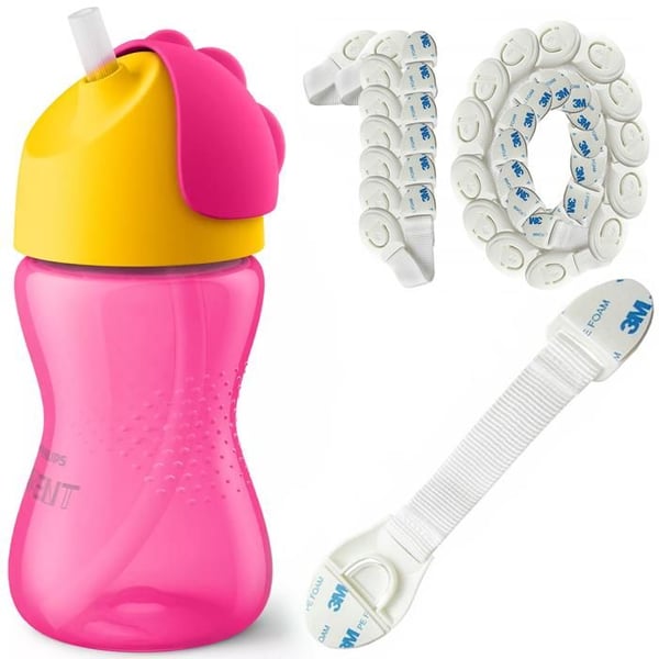 Mugg med sugrör - Philips Avent - SCF798/02 - 12m+ rosa gul - med 10 barnsäkerhetsdörrstoppare