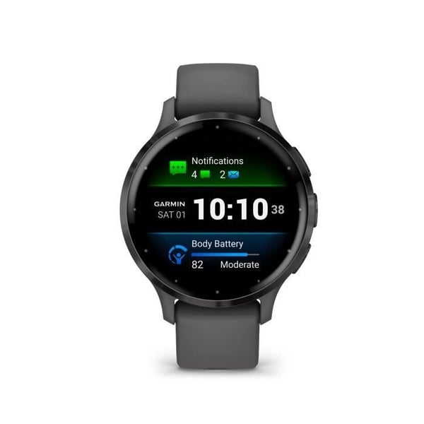 Ansluten GPS-klocka - GARMIN - Venu 3S - 30,4 mm (1,2") - Grått stål, mörkgrå boett och mörkgrå silikonrem