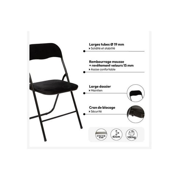 Set med 2 Atmosphera "Easy" sammetsfällbara stolar - Svart