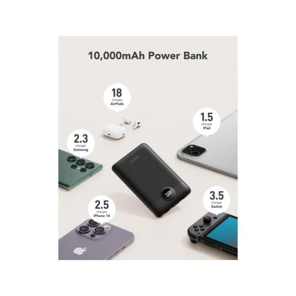 Powerbank Veger C11 VG-W1170 10000mAh Svart PD22.5W Inbyggda Kablar LCD Snabb