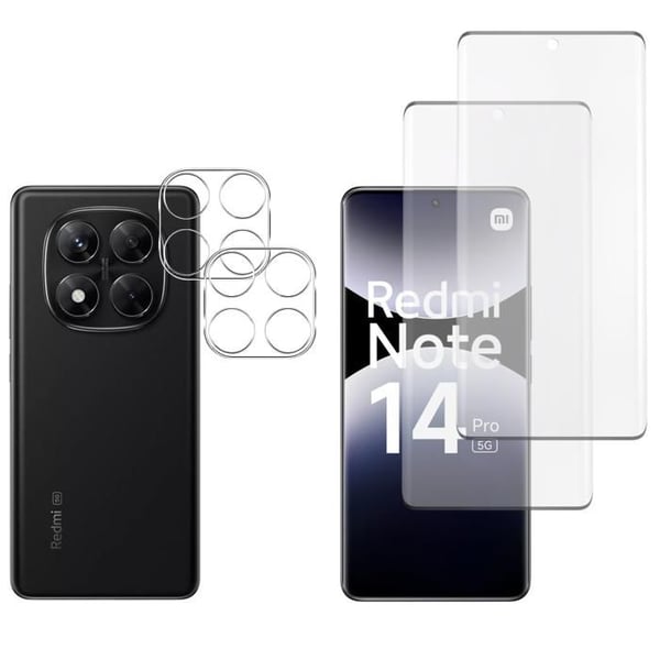 Härdat Glas för Xiaomi Redmi Note 14 PRO 5G och Kameraskydd [Pack 2] Film Glas Skydd Phonillico®