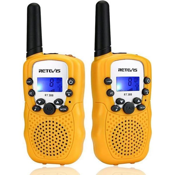 Retevis RT388 Walkie Talkie Kids, Toy, PMR446 8-kanalers VOX-ficklampa, 10-ljud, för utomhusäventyr (gul, 1 par)