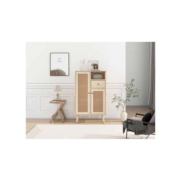 Buffet - MUVOE - 2 døre i rattan - 1 skuffe - Massivt træ - 60x40x101cm