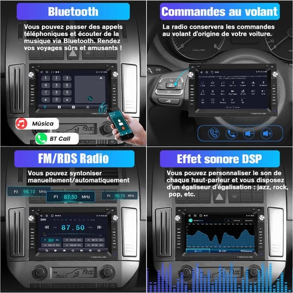 AWESAFE 4G Autoradio Android 13 för VW Passat B5 Golf Polo MK4 T5 4Go+64Go med 7'' Touchskärm GPS Carplay Android Auto