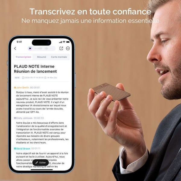 AI Röstinspelare - PLAUD - ANMÄRKNING - 64 GB - Transkription 112 Språk - Dubbelmikrofon