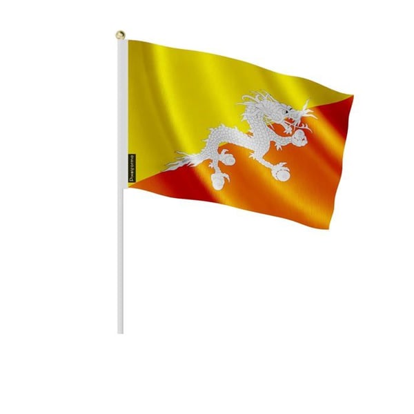 Mini-flaggsats – Bhutan – 14 x 21 cm – Att Hålla i Hand – Polyester - 100 stycken – Pixelforma