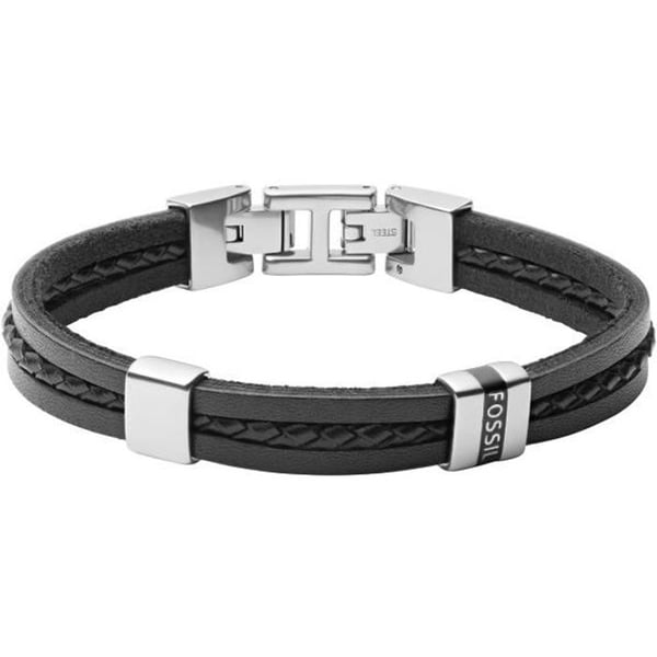 Armband - FOSSIL - Armband Fossil Läder Essential Svart - Flätat läder - Stål - Svart
