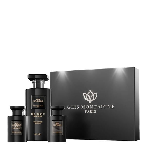 Coffret Trä Montaigne - Grå Montaigne - Duschgel 650ml - Parfym 75ml - Olja 75ml - Unisex