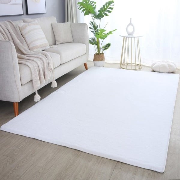 Ayyildiz Modern design matta Vit 120 x 170 cm lång lugg, Enfärgad, för Vardagsrum, Baksida i bomull