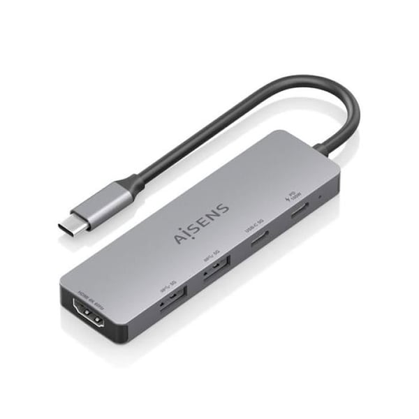 USB-C 5-i-1 dockningstation - AISENS - ASUC-5P028-GR - 1x HDMI - 2x USB-A - 2x USB-C - USB-C PD 100W