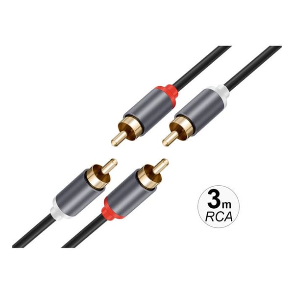 Ljudkabel 2 RCA till 2 RCA Dubbel Skärmad med Guldpläterade Kontakter 3m Svart