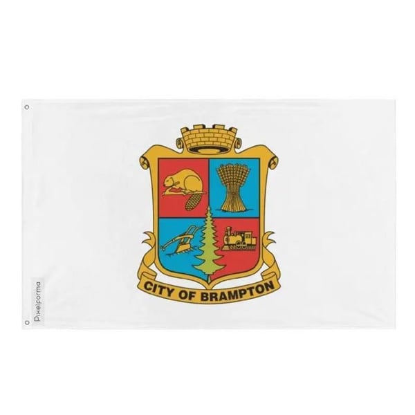 Bramptonflagga – 160 x 240 cm – Hållbar Polyester – 2 Metalöglor – Inomhus / Utomhus – Pixelforma