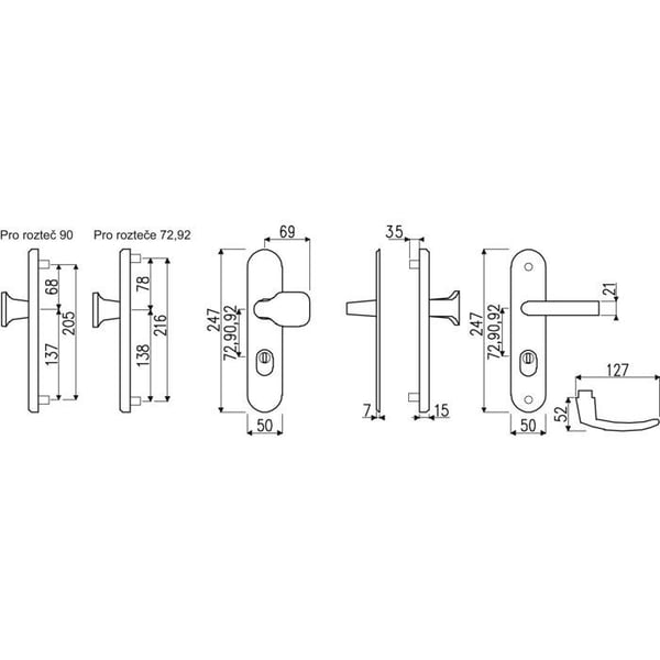 Dörrbeslag - RICHTER - R.101.ZA.72.F1.TB3 - Aluminium - Säkerhet - Höger