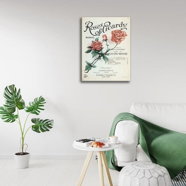 Legendarte - Vintage Roses Of Picardy Music Cover - Målning, Tryck på duk cm. 50x70