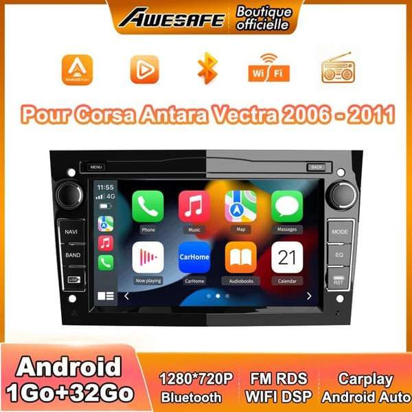 AWESAFE bilradio Android 13 1Go+32Go för Opel Corsa Astra Vivaro Zafira 7'' pekskärm Carplay Android Auto RDS GPS WiFi