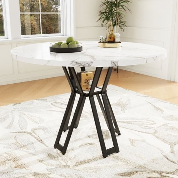 Rund spisebord - MUVOE - 100x100cm - Marmor MDF - Sorte metalben - 4 pladser