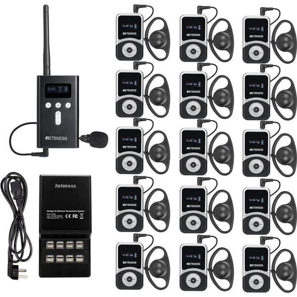 Retekess T130S Pager Trådlöst System, Ljudsystem, 49 Kanaler, med Laddningsbar Ställ för 16 Platser, För Turism, Fabrik
