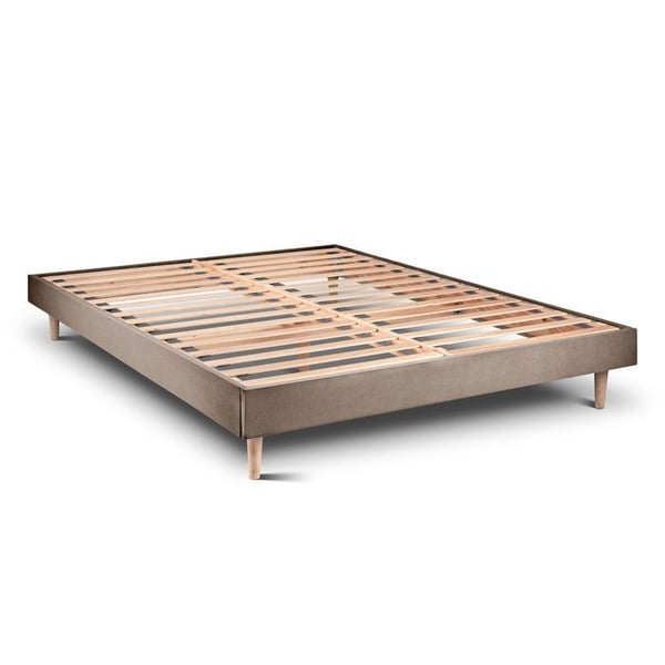 Sommier Kit Velours Taupe 180x200 H29cm Sommeil de plomb - Sommier i massivt trä med ben i trä, konformade 15 cm