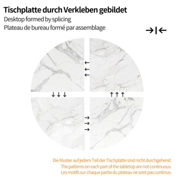 Rund spisebord - MUVOE - 100x100cm - Marmor MDF - Sorte metalben - 4 pladser