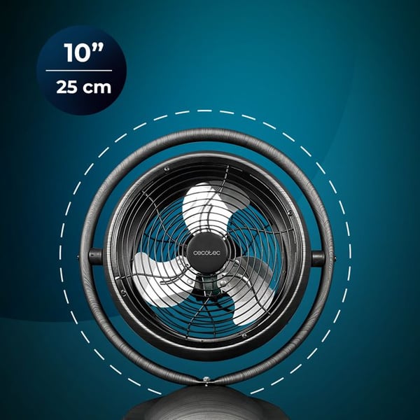 Cecotec Bordsfläkt EnergySilence 1000 RetroDeskWood, 20W Effekt, Diameter 25 cm (10"), 3 Aerodynamiska Fläktblad