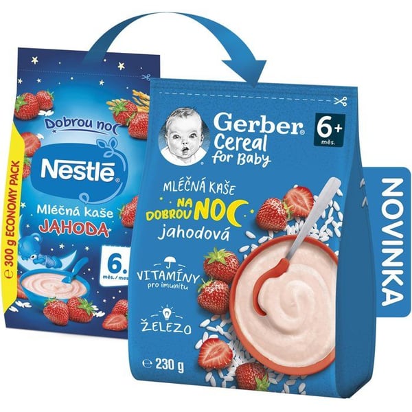 GERBER Gröt med mjölk Godnatt jordgubbe 9× 230 g