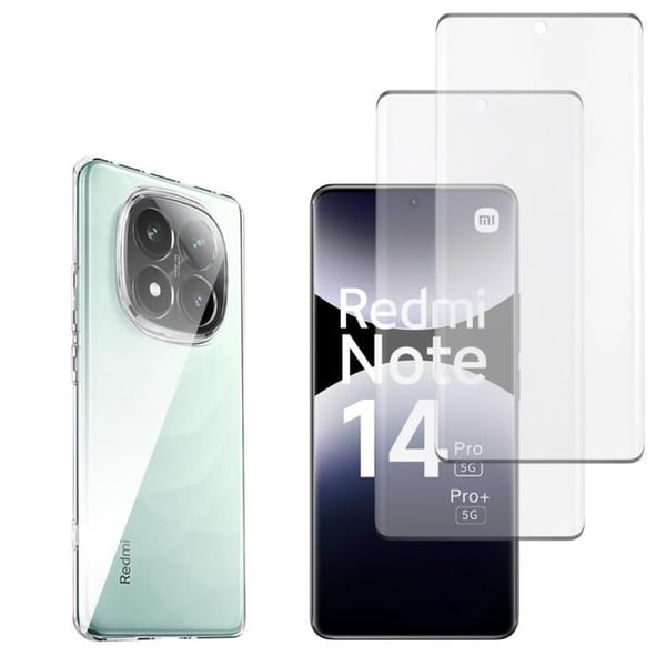 Skal och skärmskydd - Phonillico® - Xiaomi Redmi Note 14 PRO 5G - Måttlig - Transparent - 2 St Tempererat Glas