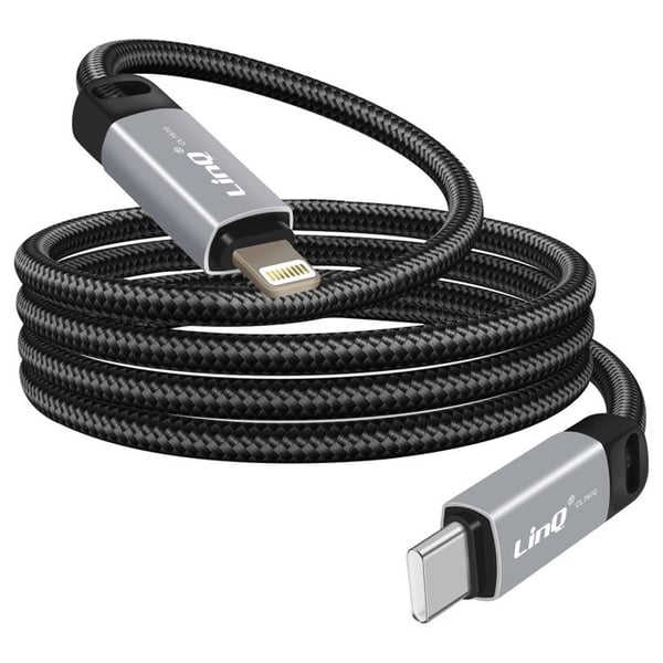 Câble Lightning / USB C Power Delivery 36W Överföring Nylon Flätad 1.2m LinQ Svart