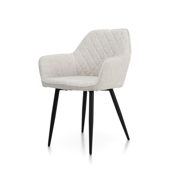 Modern stol i beige stof med polstret ryg og sorte metalben - Komfort og moderne design