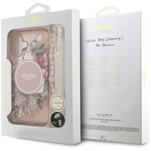 Guess IML Flowers Remskal med MagSafe för iPhone 17 6.3" Rosa - GUHMP17SHFWBRCESP