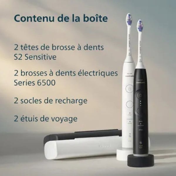 Sonic kaksikätinen sähköhammasharja - PHILIPS - HX7419/01 - Sarja 6500 - valkoinen ja musta - Bluetooth