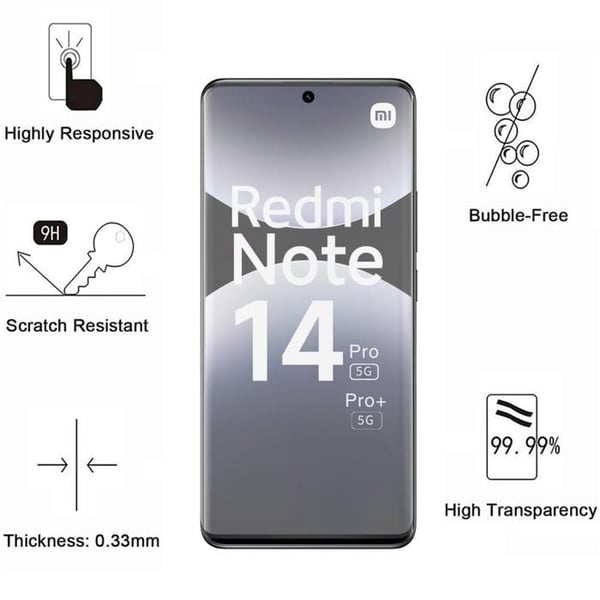 Skal och skärmskydd - Phonillico® - Xiaomi Redmi Note 14 PRO 5G - Måttlig - Transparent - 2 St Tempererat Glas