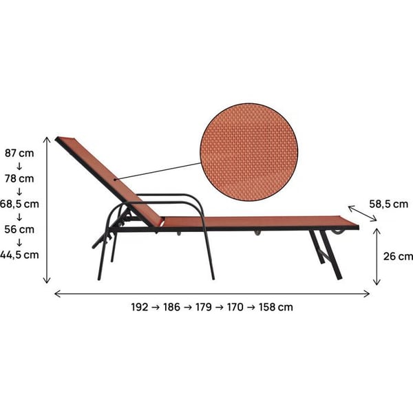 Set med 2 solstolar i metall med armstöd "Farniente" - Terrakotta