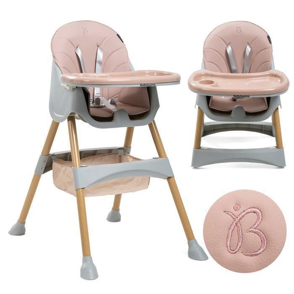 Bebelissimo - 2 i 1 barnstol - Skalbar - Justerbar - Fällbar - rosa - woodie