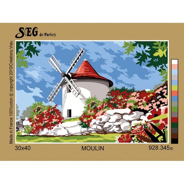 Antikt kanvas Moulin 30x40cm