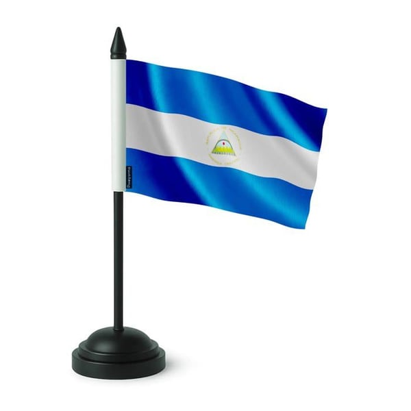 Nicaragua Bordflagga – 14 x 21 cm – Polyester – Svart Plastbas – Pixelforma