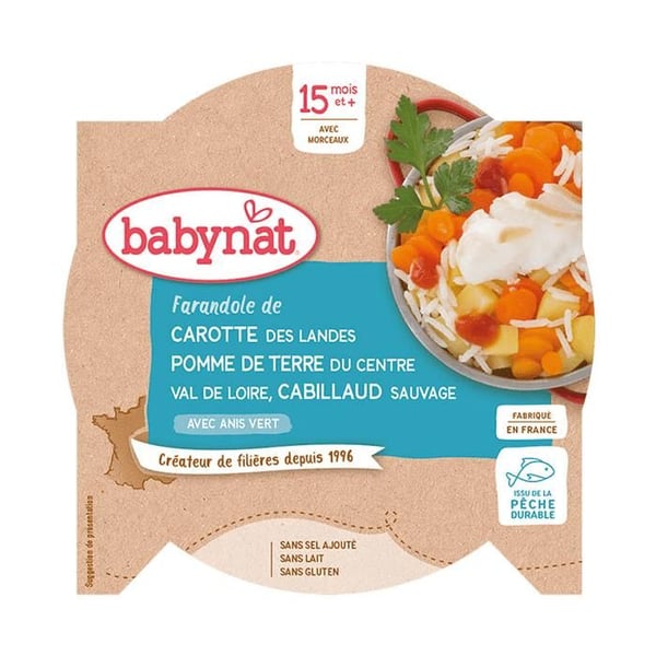 Babybio Lunch Meal Plate Carrot Potato Cod +15m Organic 260g