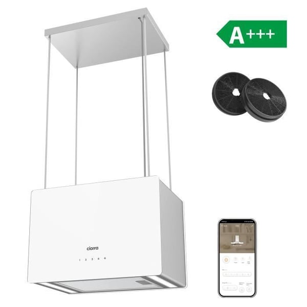 CIARRA Smart Island Hood Wi-FI APP Kontroll 700m3/H Booster Återvinningshuva 48cm Vit & rostfritt stål