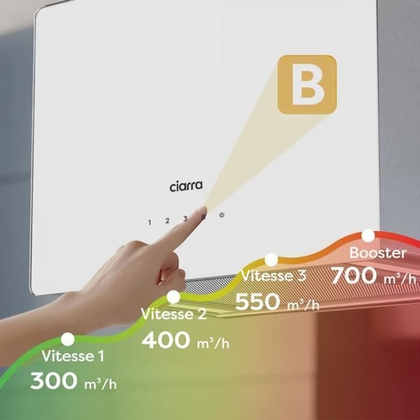 CIARRA Smart Island Hood Wi-FI APP Kontroll 700m3/H Booster Återvinningshuva 48cm Vit & rostfritt stål