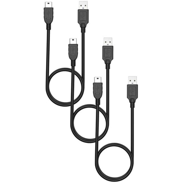 Lot med 3 kablar för Liquid Image Explorer 300/Explorer 301/Explorer 302/Explorer 304 - MINI USB/USB 2.0 svart 1 meter Phonillico®