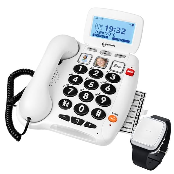 Seniortelefon 40 dB med SOS-armband och falldetektering Geemarc Vit