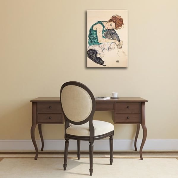 Legendarte - Målning, tryck på duk - Sittande kvinna med böjda ben Egon Schiele cm. 80x120
