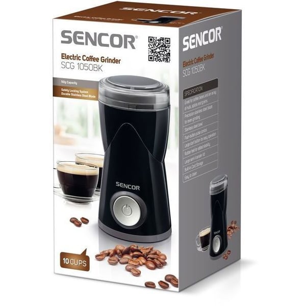 Elektrisk kaffekvarn - SENCOR - SCG 1050BK - 150 W - 50 g kapacitet - Justerbar finhet för malet kaffe - Svart