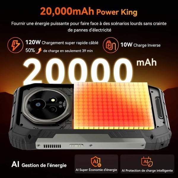 Robust Smartphone BLACKVIEW XPLORE 2 5G Uknuselig Mobiltelefon, 20000mAh, 36Go+256Go/TF 2To, 6.73", 120Hz AMOLED, 50MP+20MP, Sort