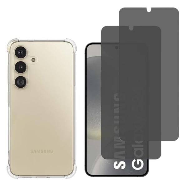 Stöttålig skal - Phonillico® - Samsung Galaxy S24 - Mjuk silikon - 2 härdade glas - Anti-spion