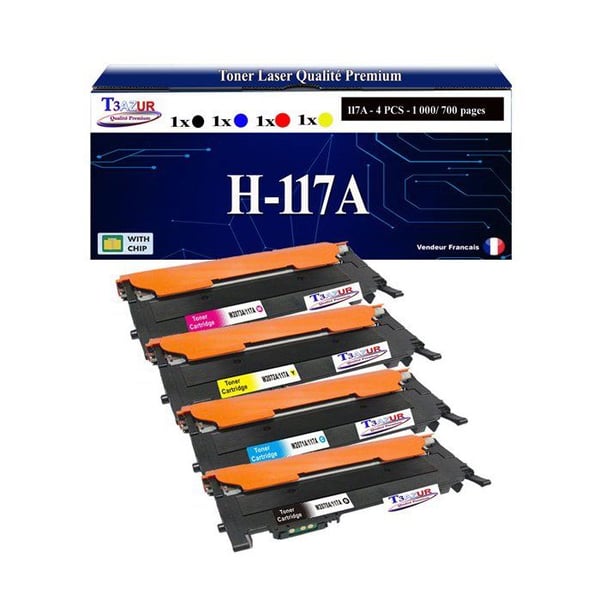 Set med 4 kompatibla laserskrivartoner för HP W2070A, W2071A, W2072A, W2073A ersätter HP 117A - (Svart+Färg)