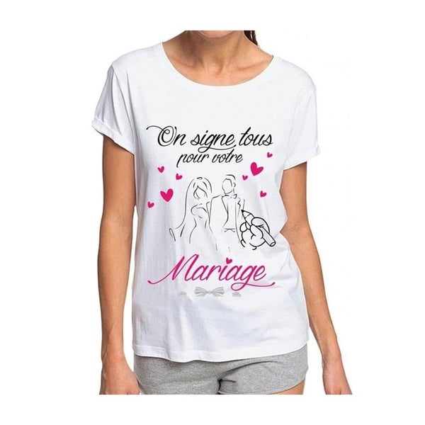 T-shirt att dedikera Bröllop Vi Signerar Alla med tuschpenna