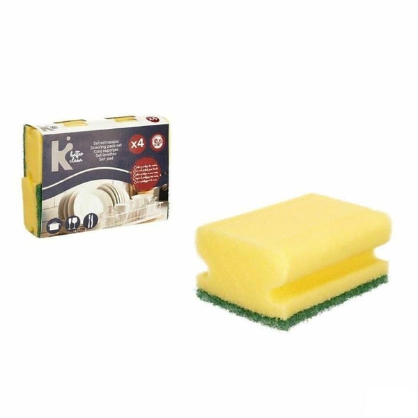 Skrubbsvampar - BigBuy Home - Förpackning med 4 - Gul Grön - Polyuretan - Slipande fiber - 18x4.5x13 cm - Flerfärgad