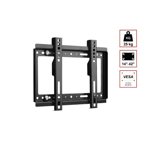 Stödvägg för TV Standard 14" till 42" Kompatibel VESA 25kg i Svart Stål