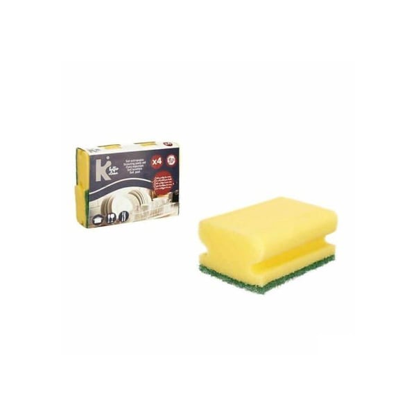 Skrubbsvampar - BigBuy Home - Förpackning med 4 - Gul Grön - Polyuretan - Slipande fiber - 18x4.5x13 cm - Flerfärgad