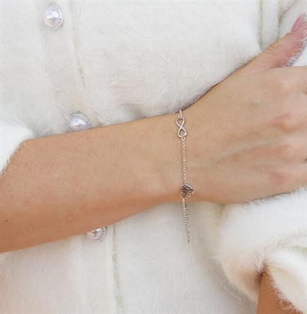 Armband - BENETO - AGB634/21 - Rhodinerat silver - 21 cm - Oändlighet och mjärt hjärta